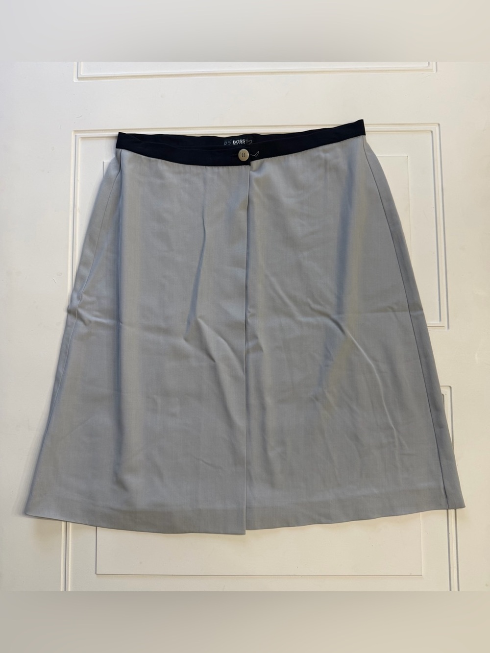 Boss Hugo Boss Women’s Sz 10 Gray Blue Wool Blend Midi Light Weight Wrap Skirt